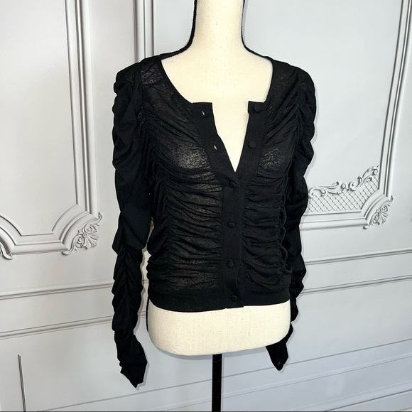 BCBGeneration Black Ruched Button Up Top | Size M - Picture 9 of 14